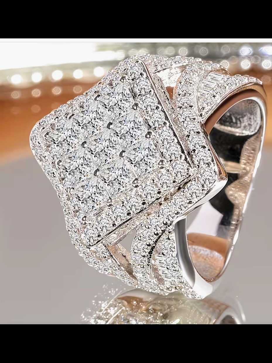 Diamond Pave Square Cluster Ring In White Gold